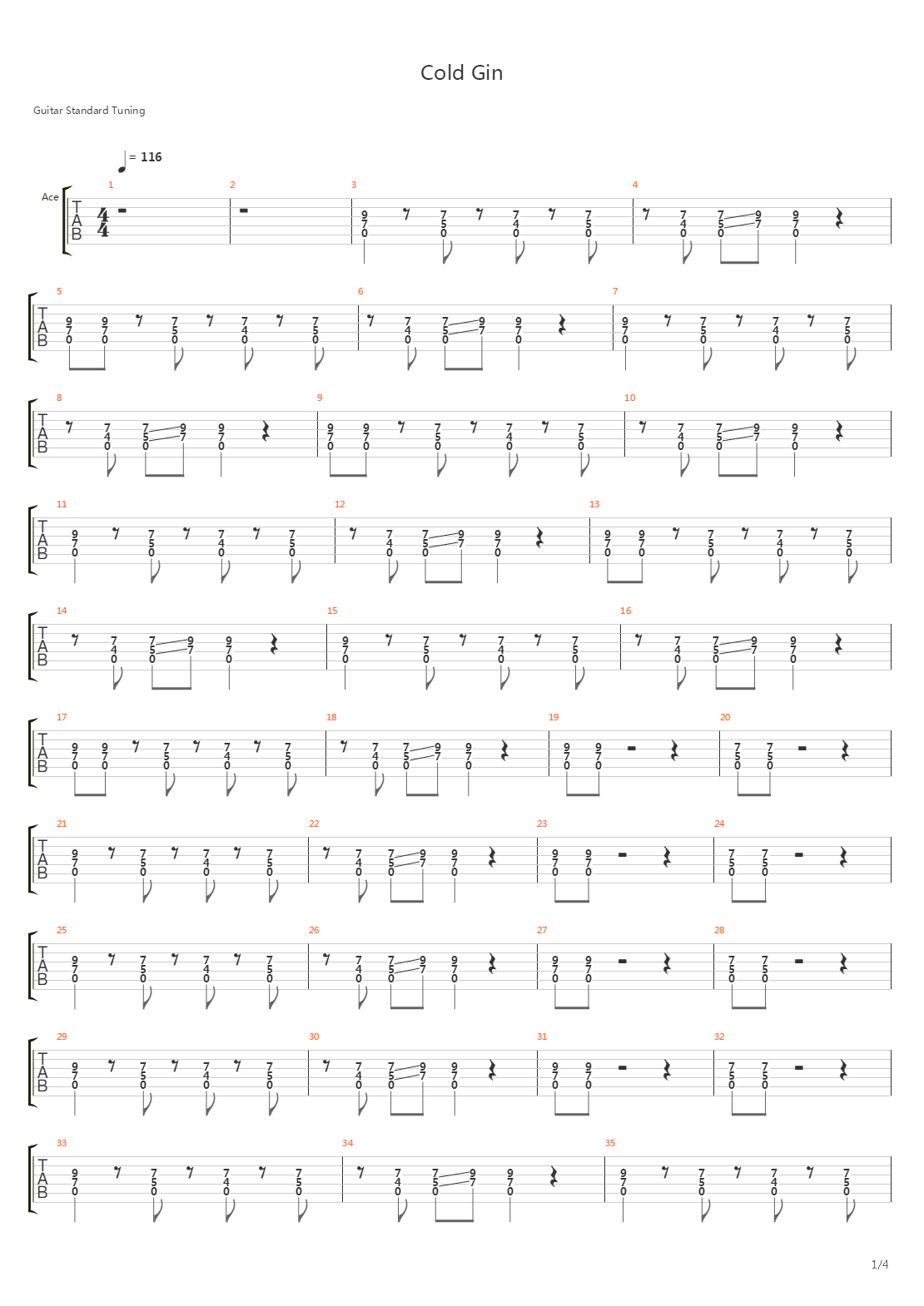 Cold Gin吉他谱