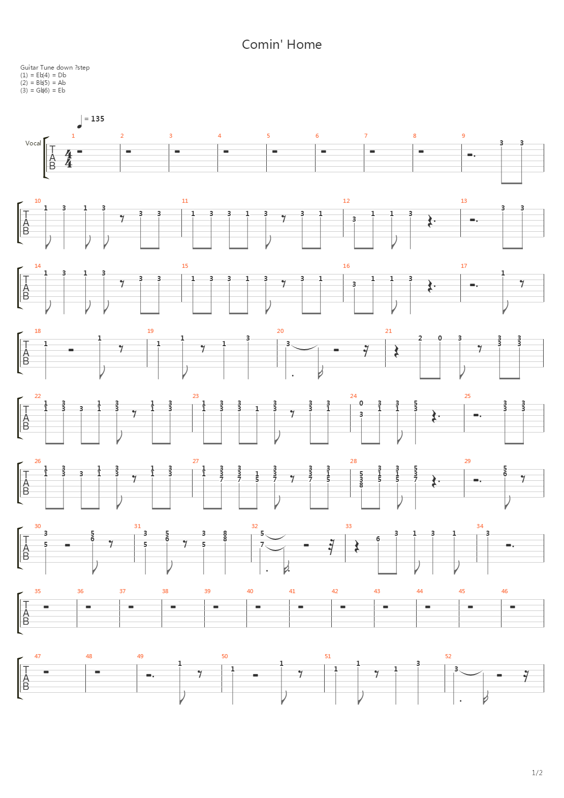 Comin Home吉他谱