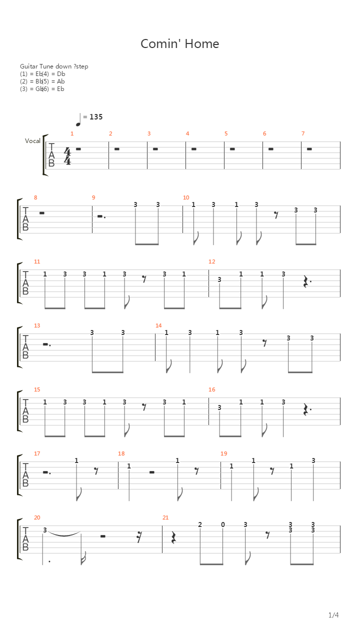 Comin Home吉他谱