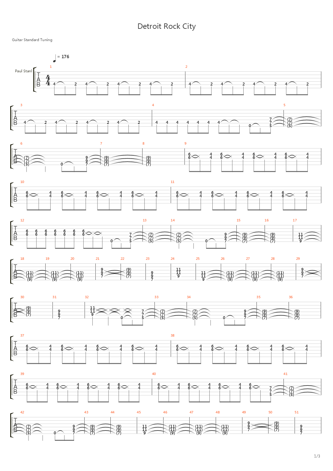 Detroit Rock City吉他谱