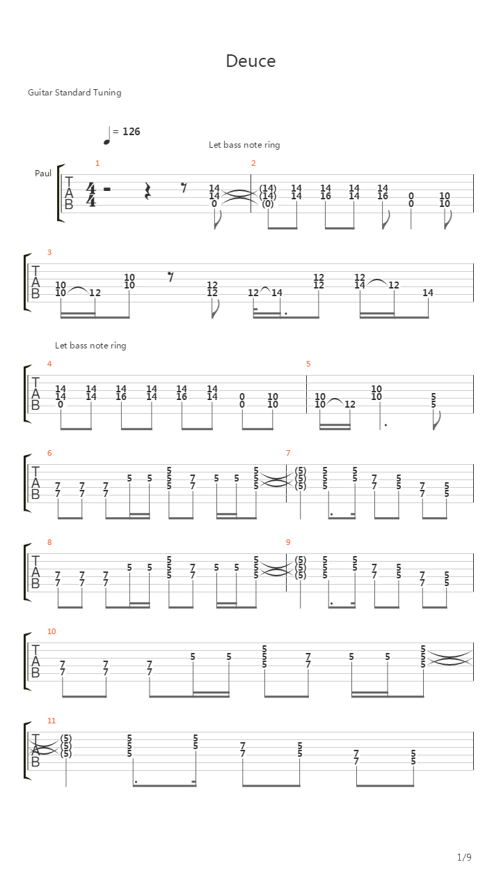 Deuce吉他谱