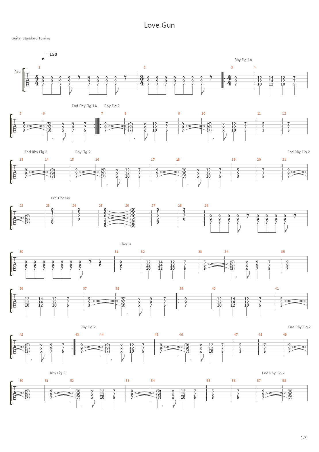 Love Gun吉他谱