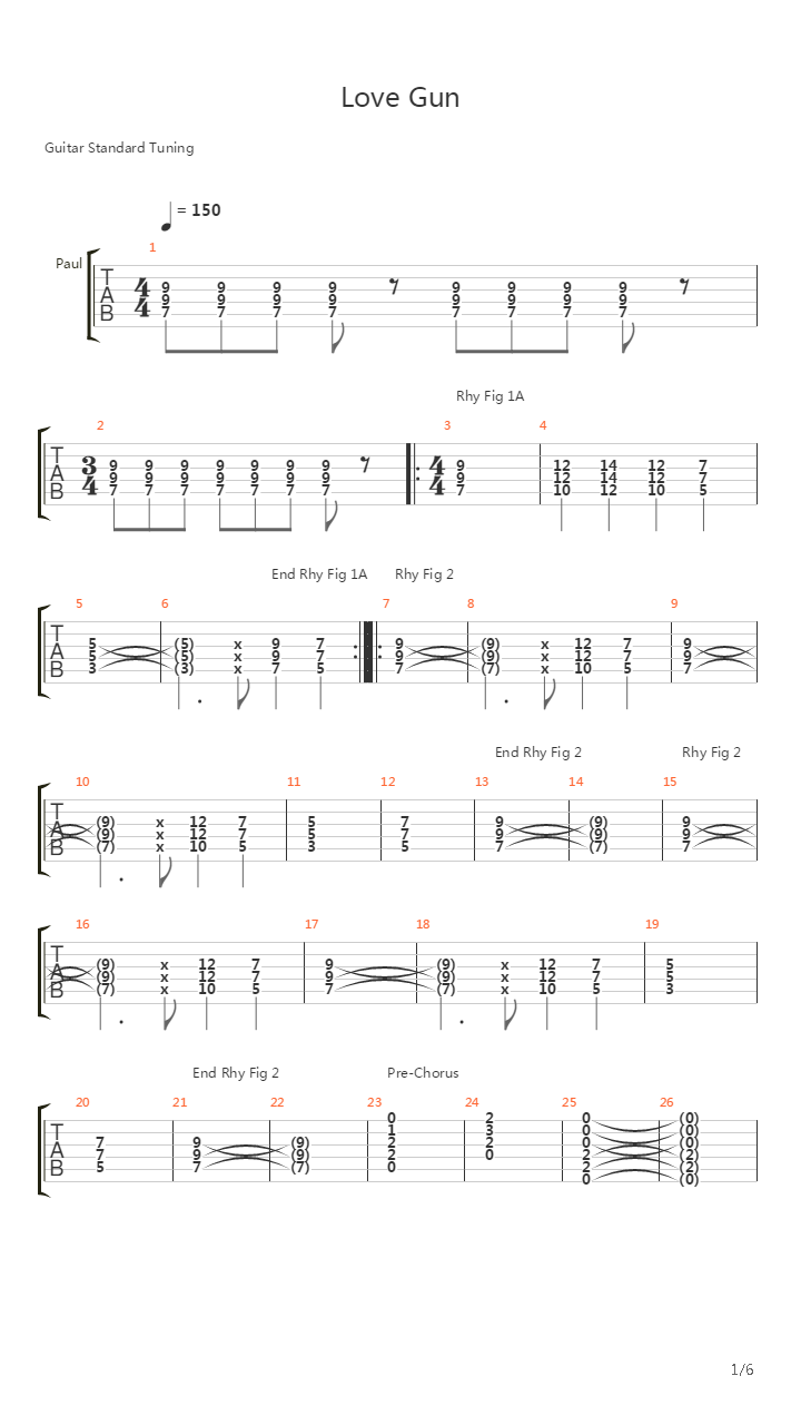 Love Gun吉他谱
