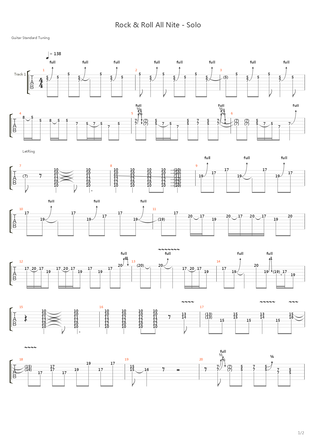 Rock And Roll All Nite吉他谱