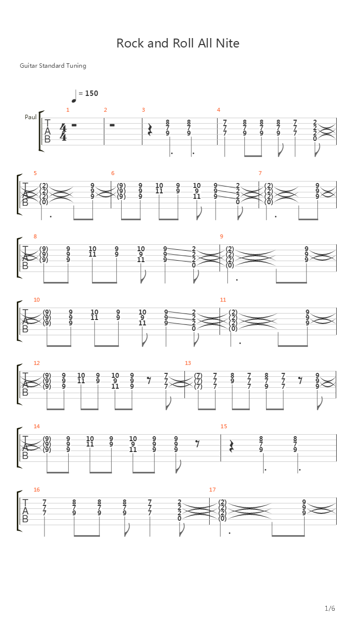 Rock And Roll All Nite吉他谱