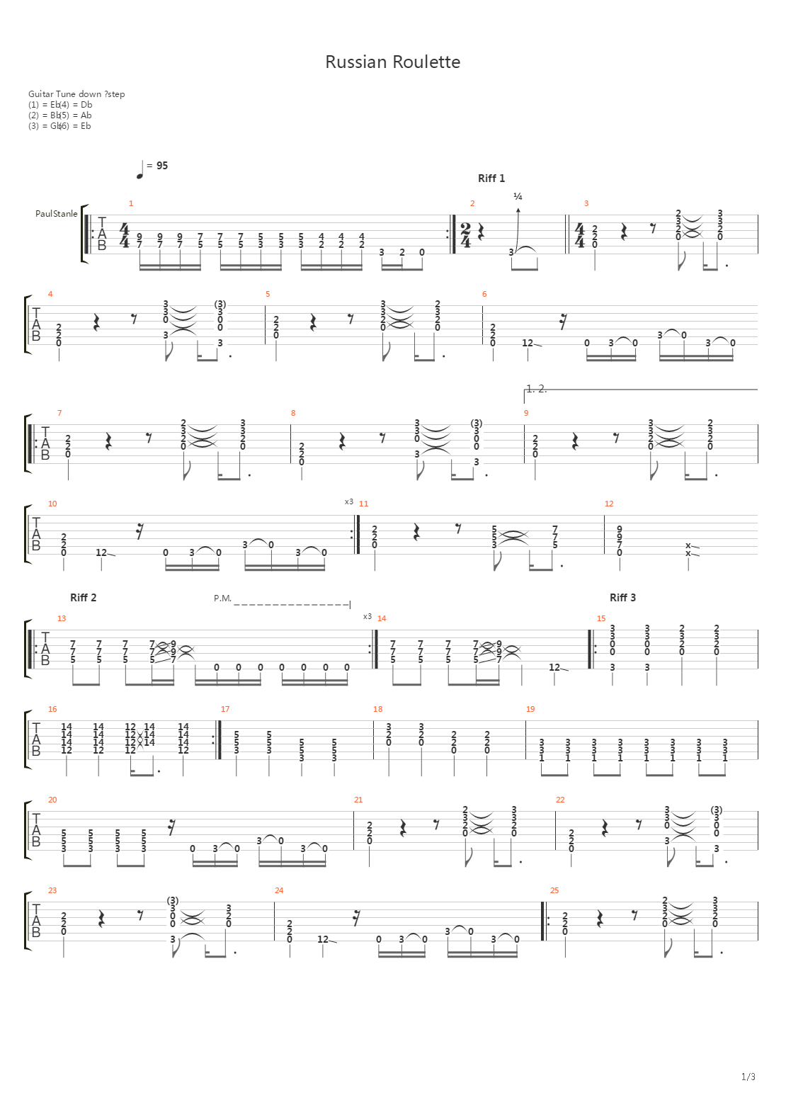 Russian Roulette吉他谱