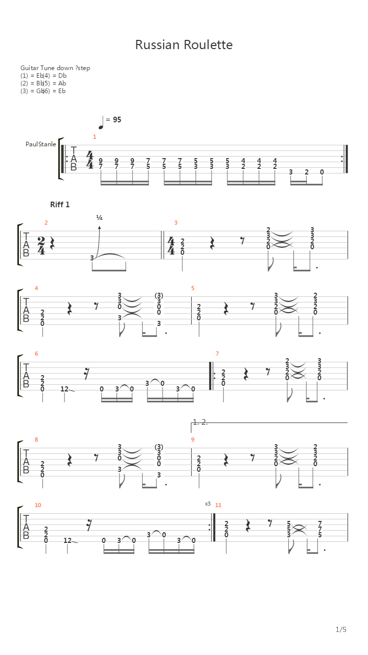 Russian Roulette吉他谱