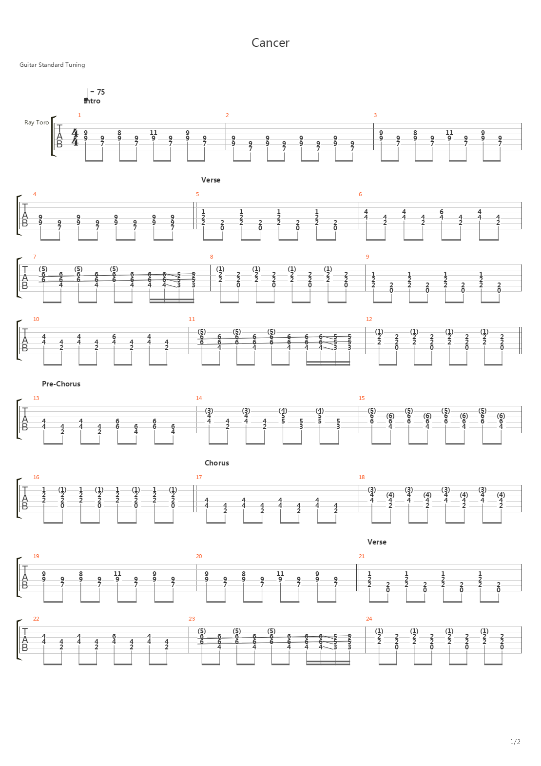Cancer吉他谱