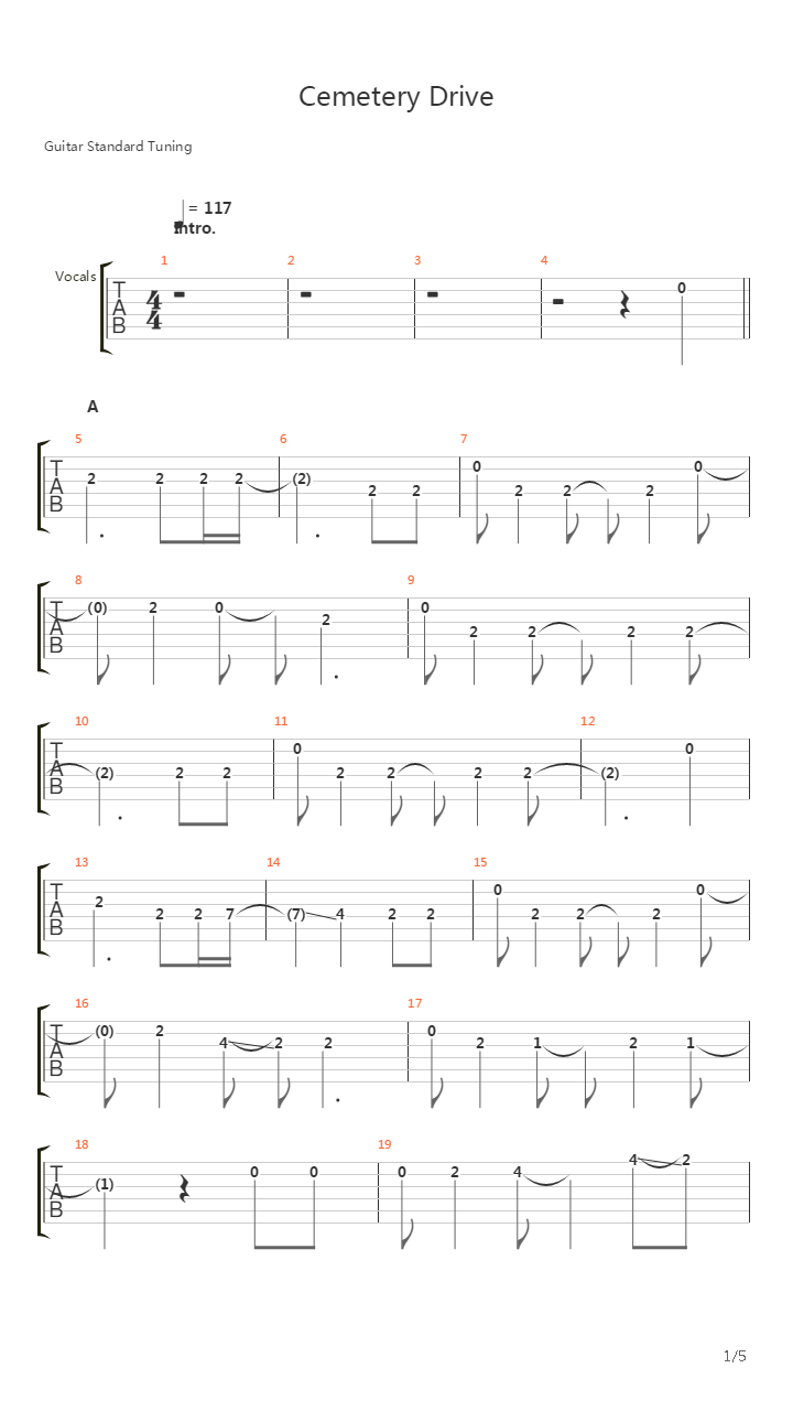 Cemetery Drive吉他谱