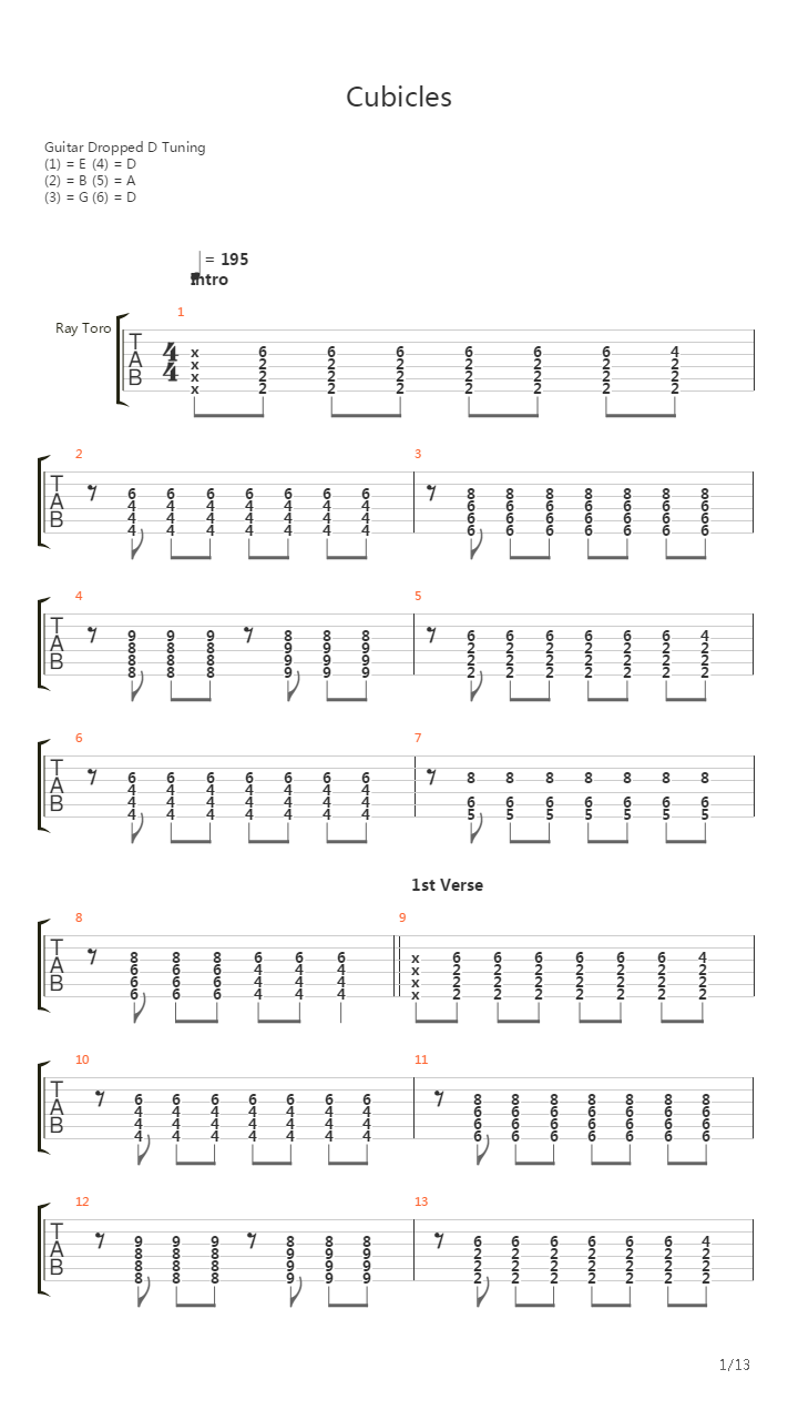 Cubicles吉他谱