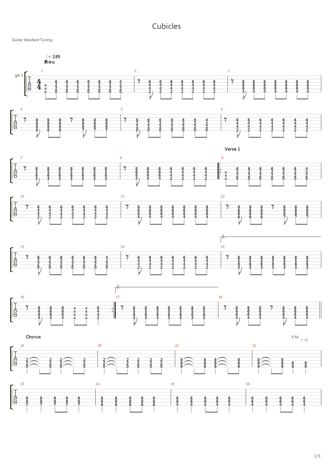 Cubicles吉他谱