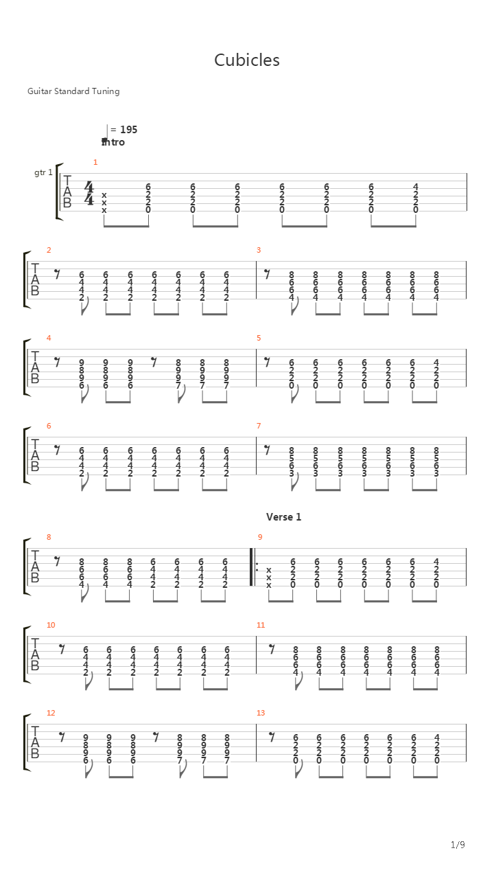 Cubicles吉他谱
