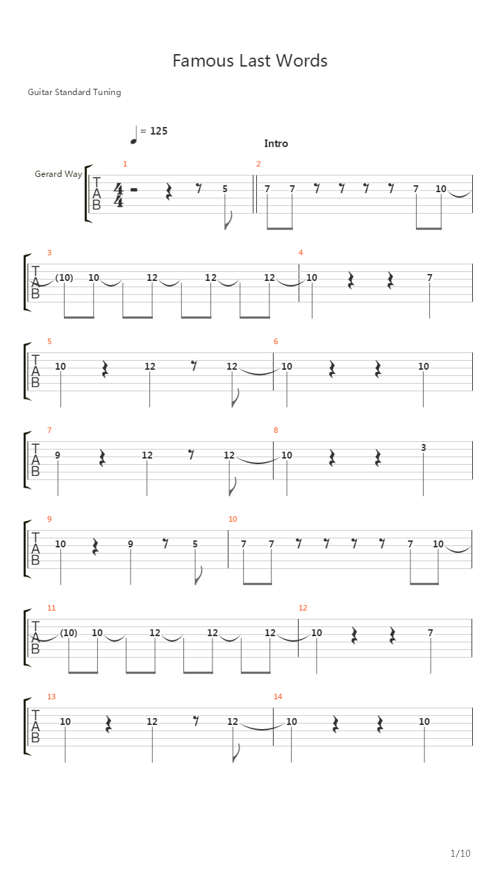 Famous Last Words吉他谱
