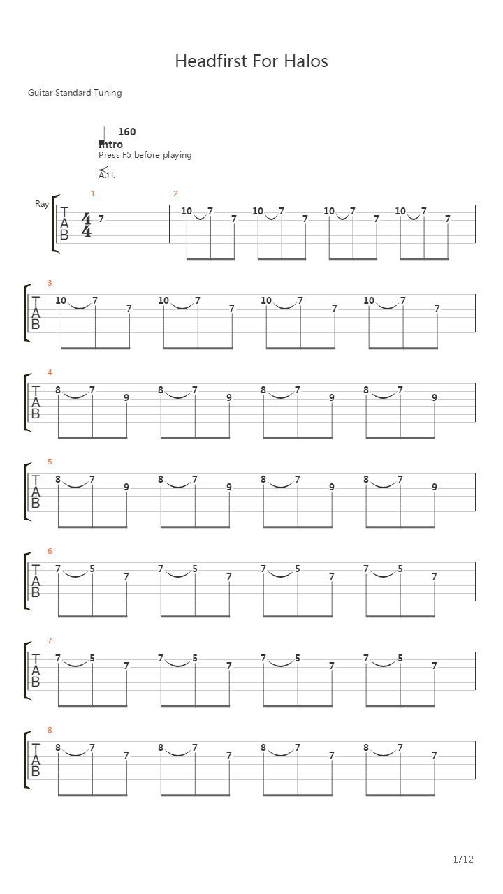 Headfirst For Halos吉他谱