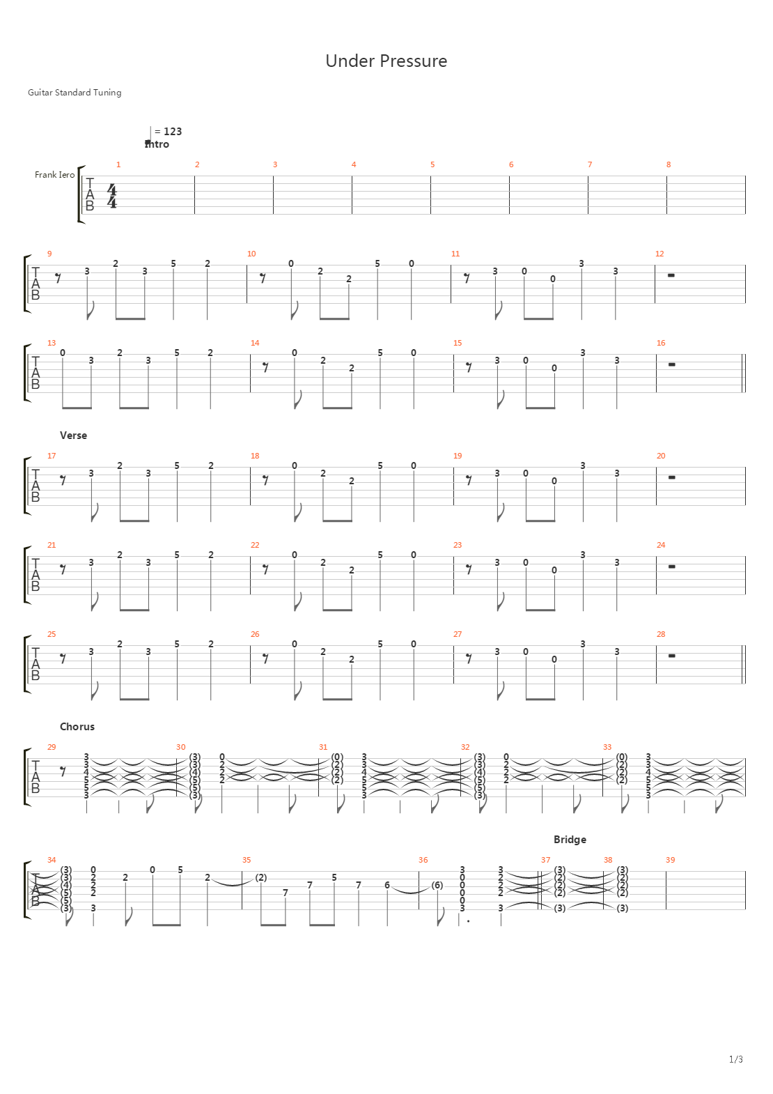 Under Pressure吉他谱