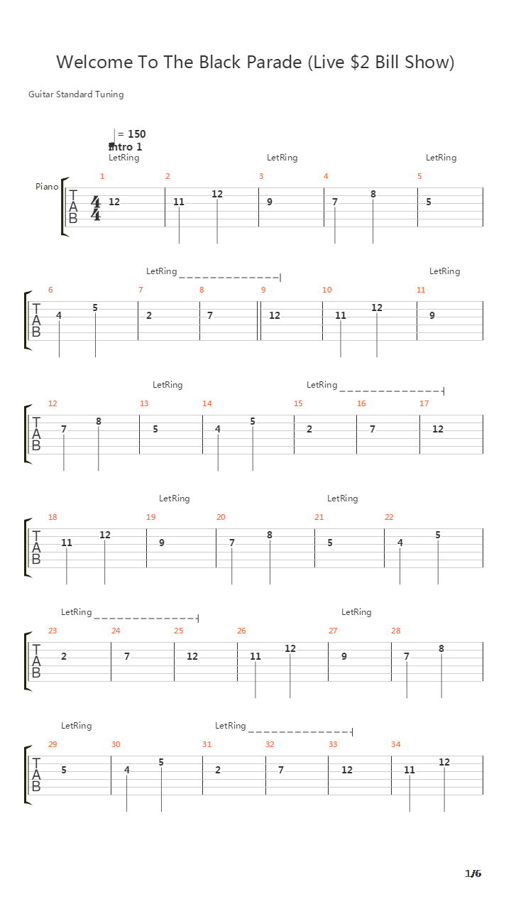 Welcome To The Black Parade吉他谱