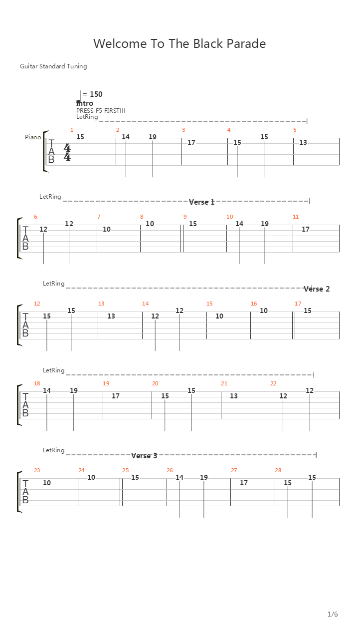 Welcome To The Black Parade吉他谱