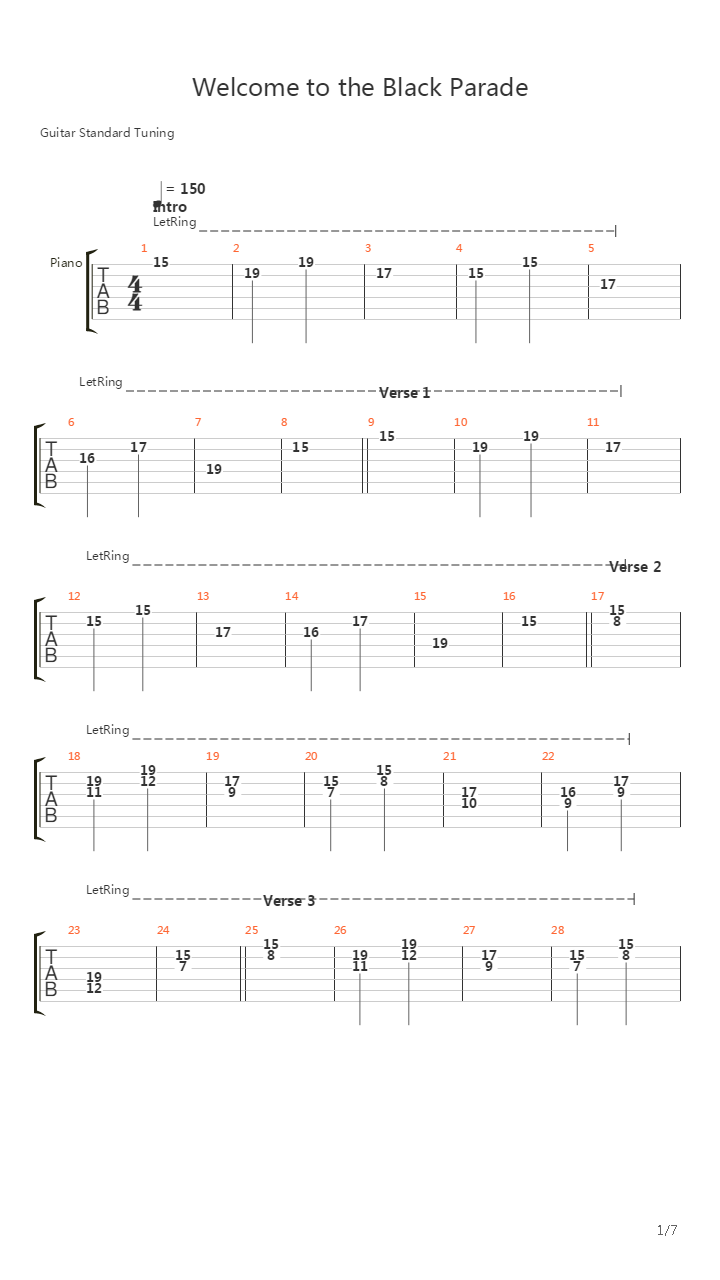 Welcome To The Black Parade吉他谱