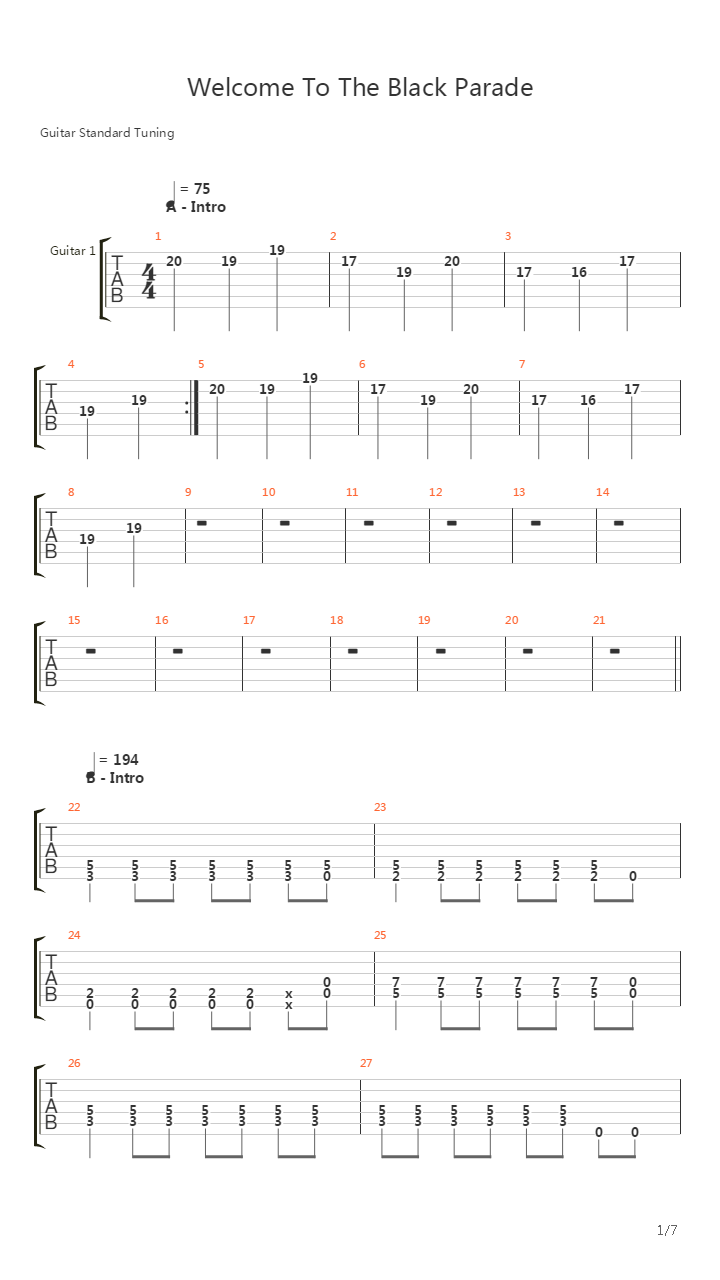 Welcome To The Black Parade吉他谱