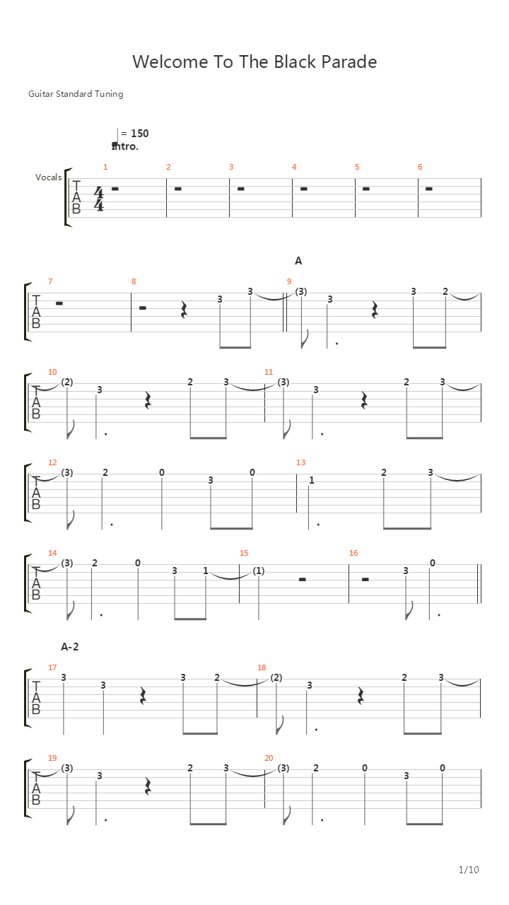 Welcome To The Black Parade(11)吉他谱