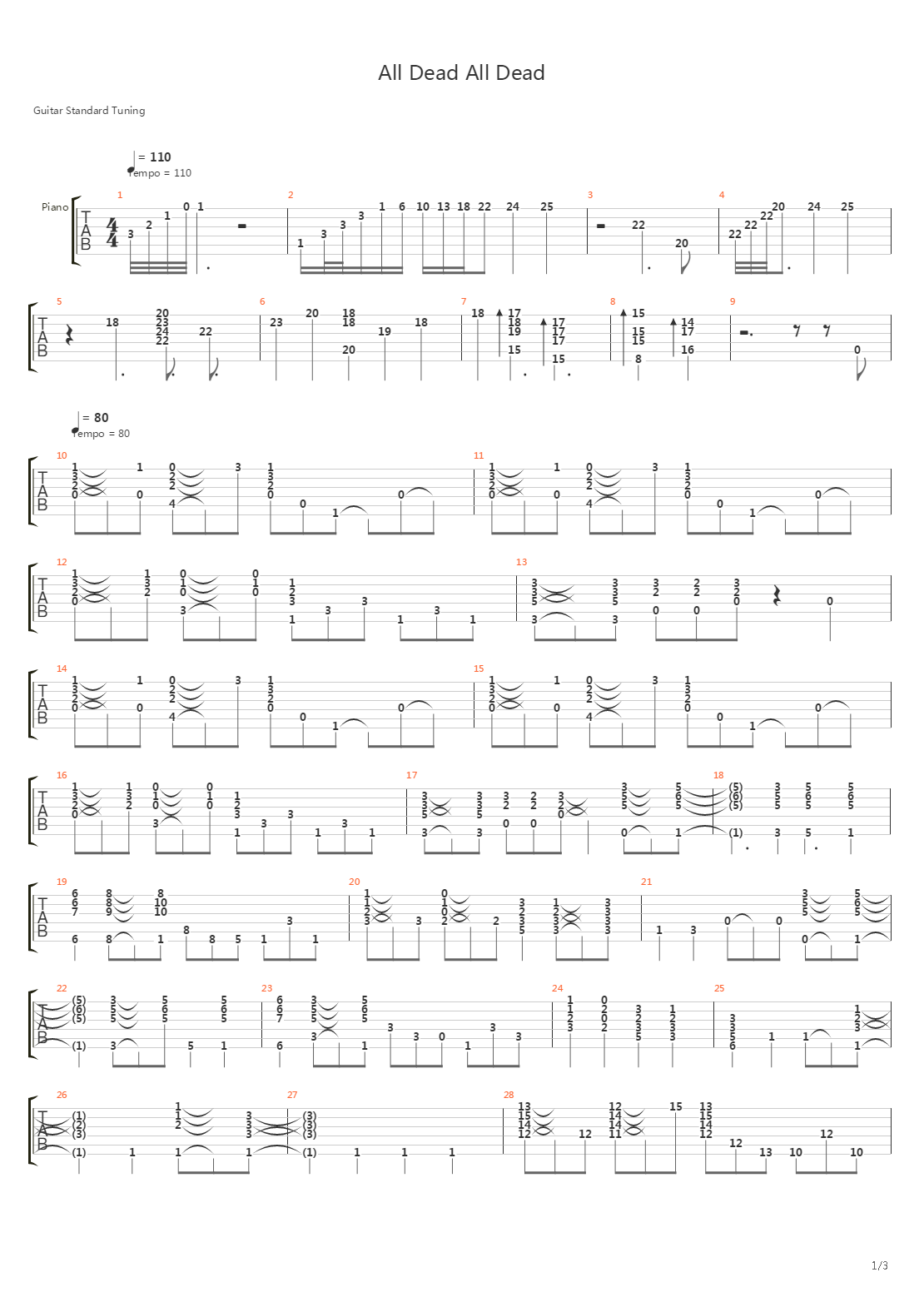 All Dead All Dead吉他谱