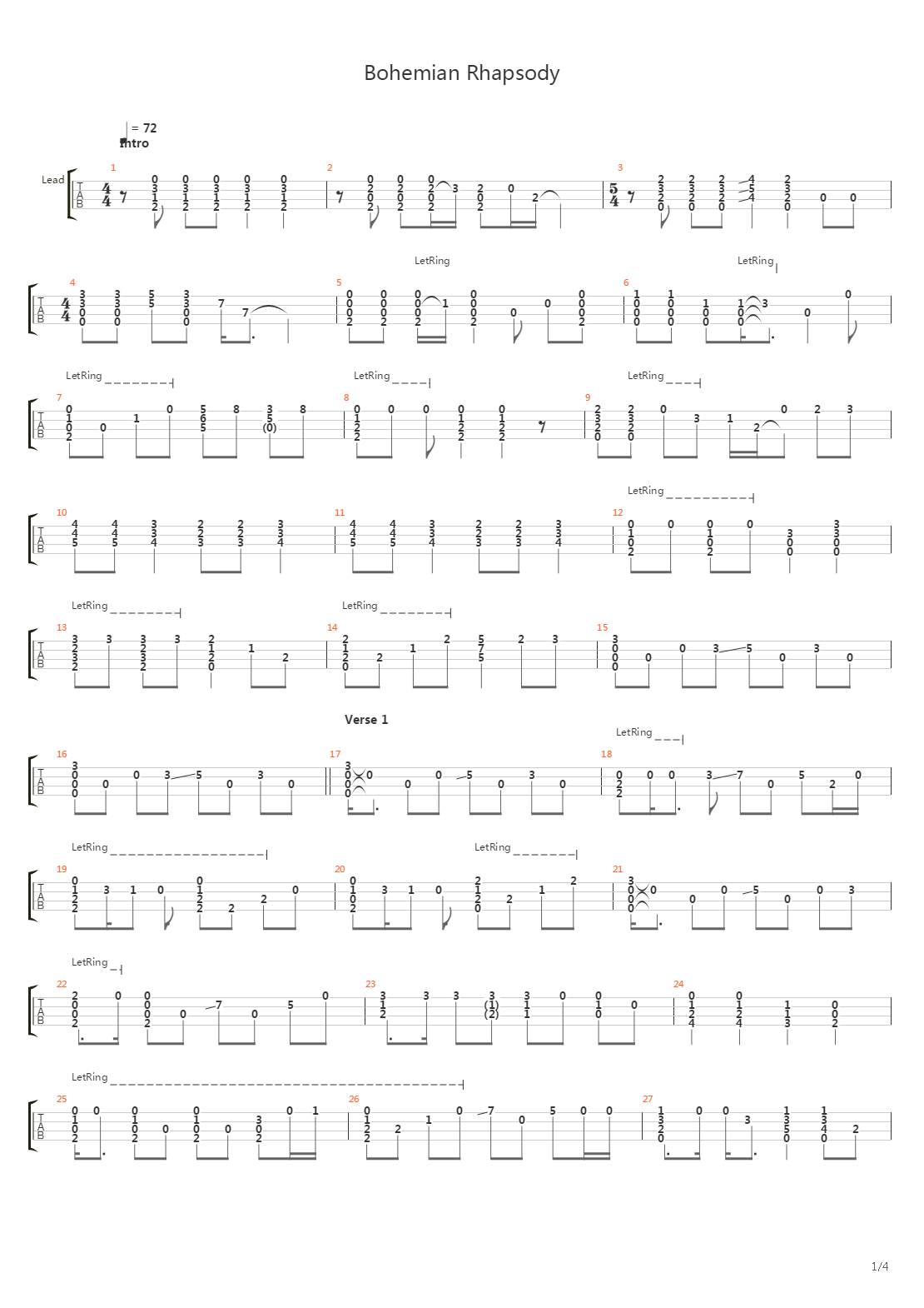 Bohemian Rhapsody吉他谱