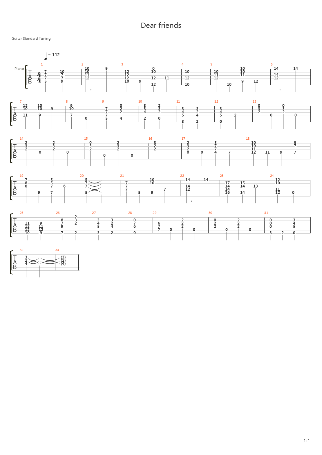 Dear Friends吉他谱