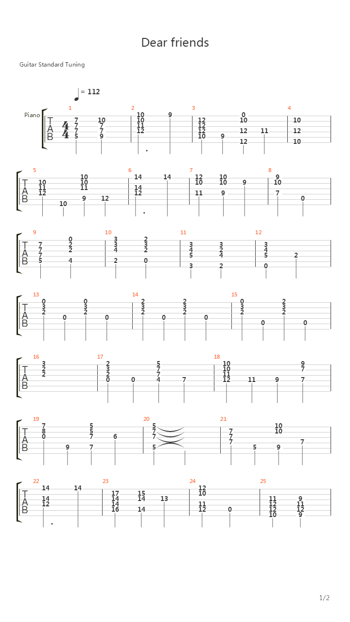 Dear Friends吉他谱