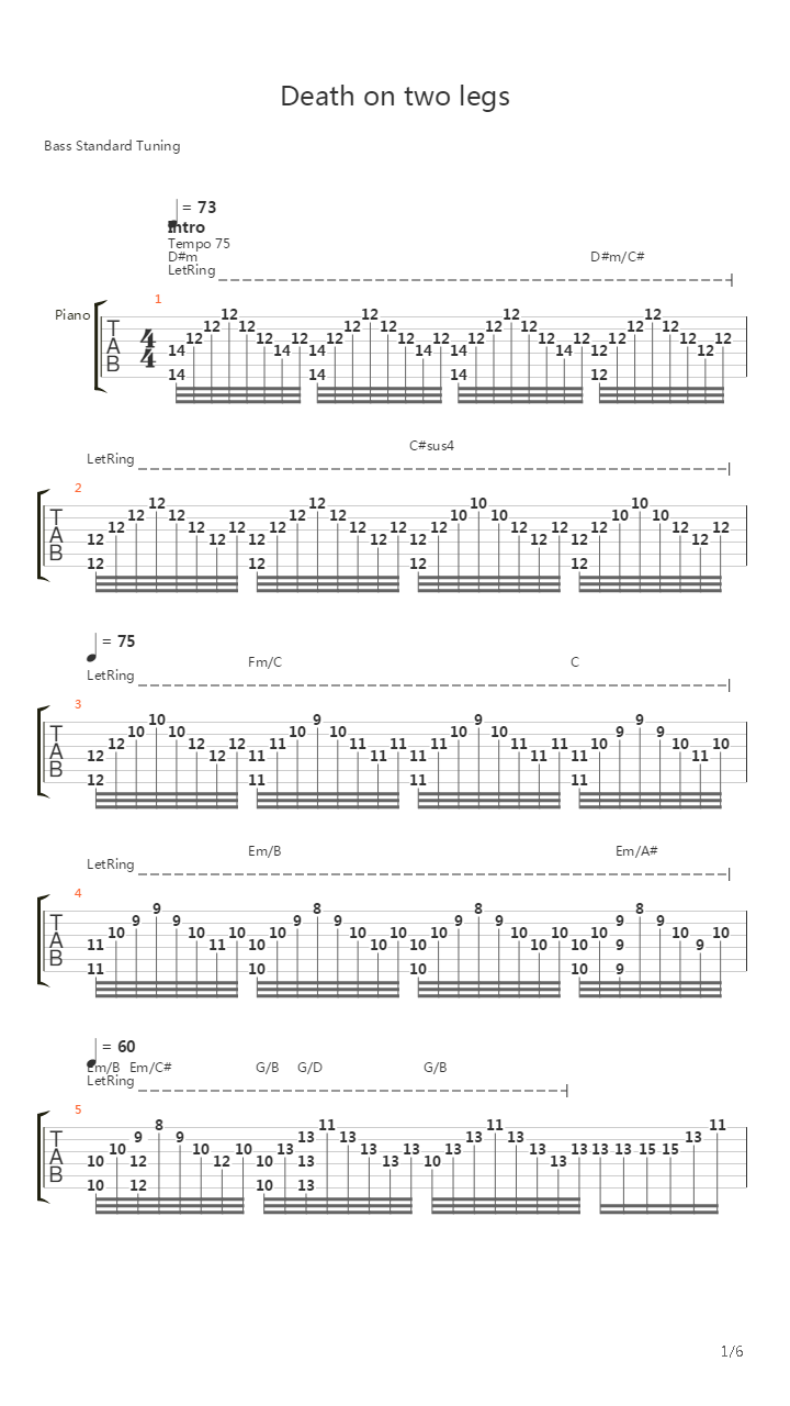 Death On Two Legs Dedicated To吉他谱