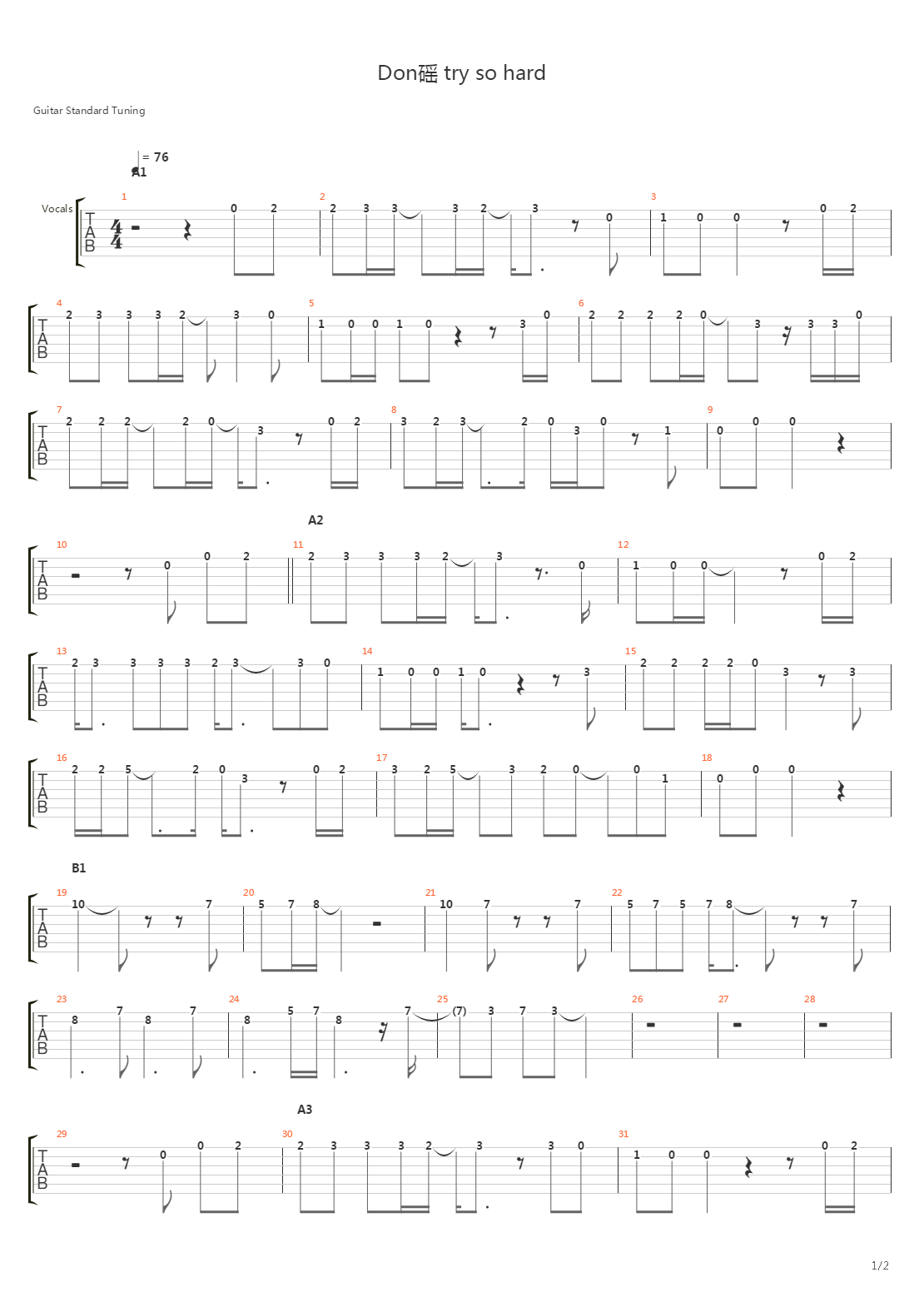 Dont Try So Hard吉他谱