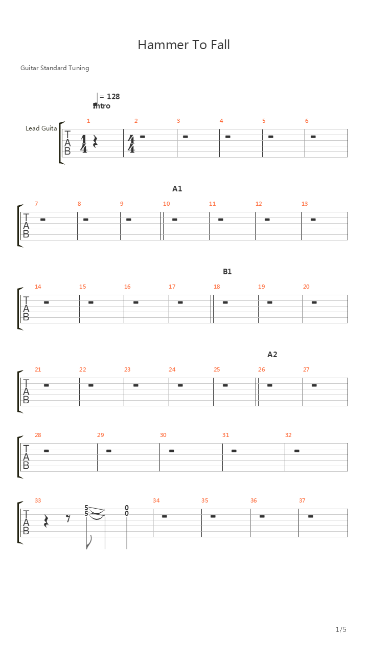 Hammer To Fall吉他谱