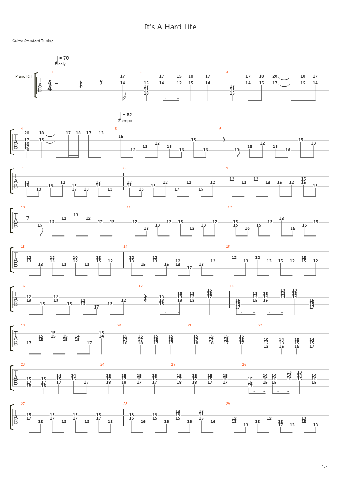 Its A Hard Life吉他谱