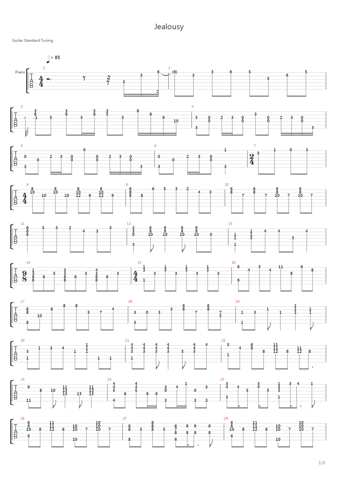 Jealousy吉他谱