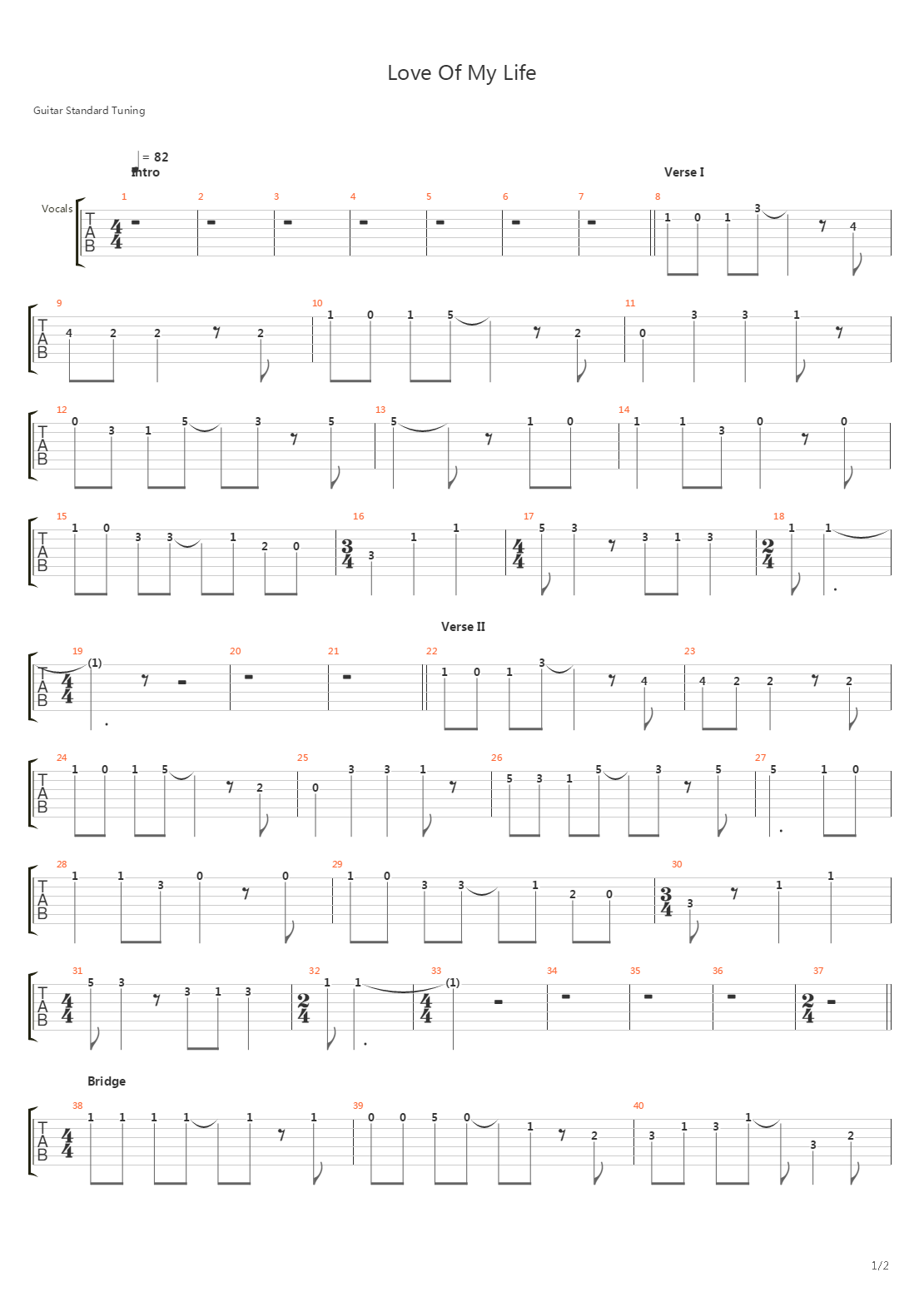 Love Of My Life吉他谱