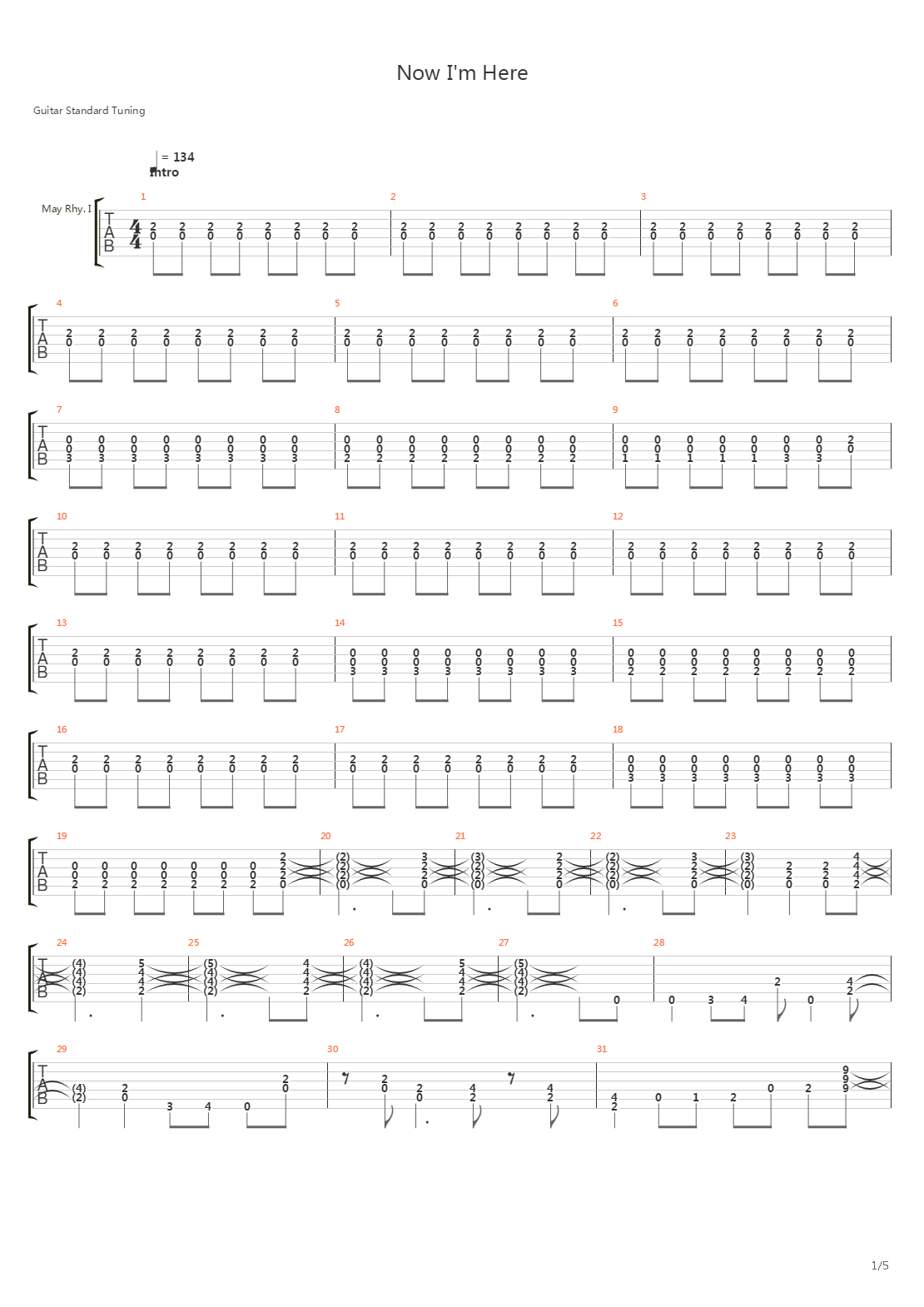 Now Im Here吉他谱