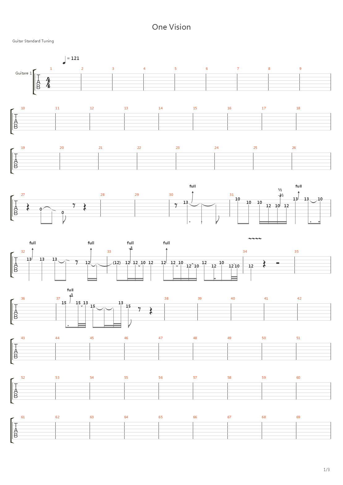 One Vision吉他谱