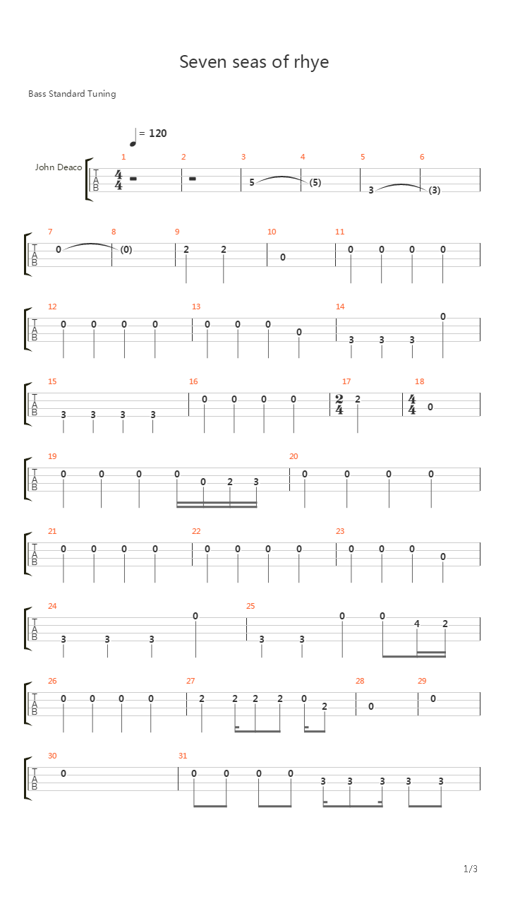 Seven Seas Of Rhye吉他谱