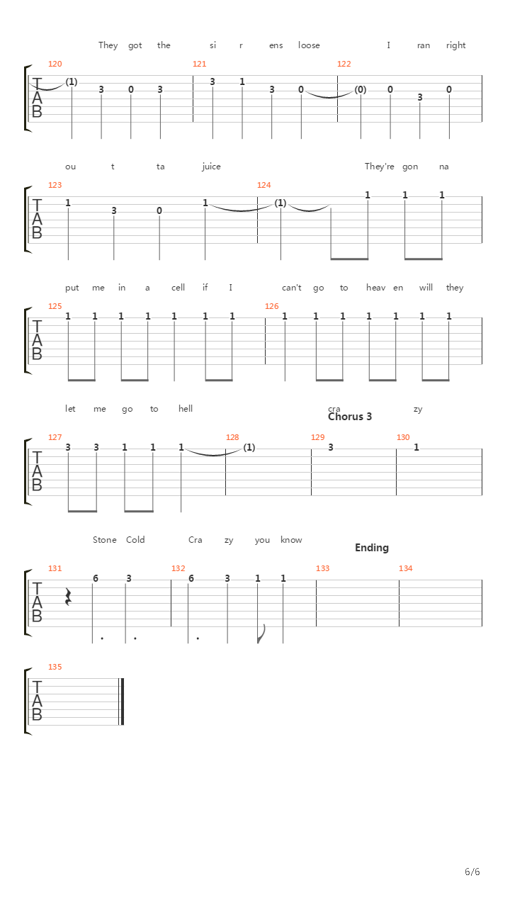 Stone Cold Crazy吉他谱