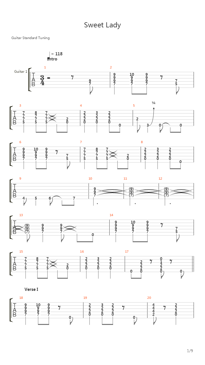 Sweet Lady吉他谱