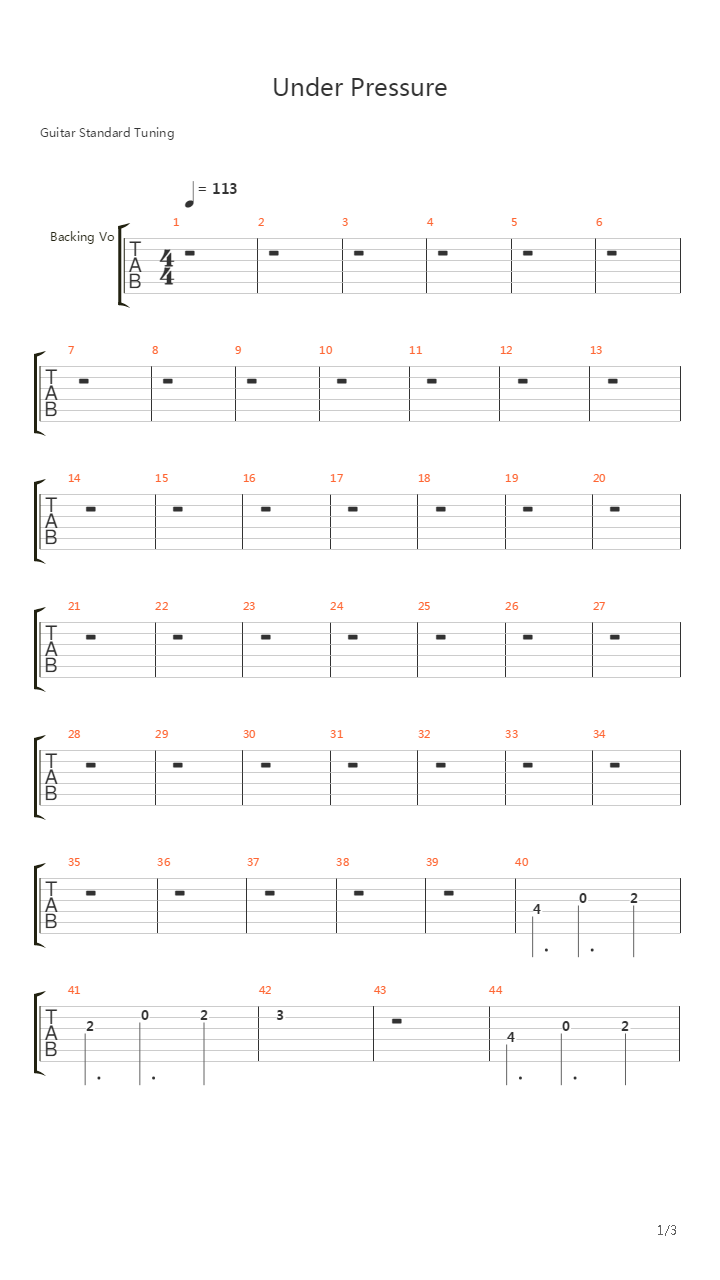 Under Pressure吉他谱