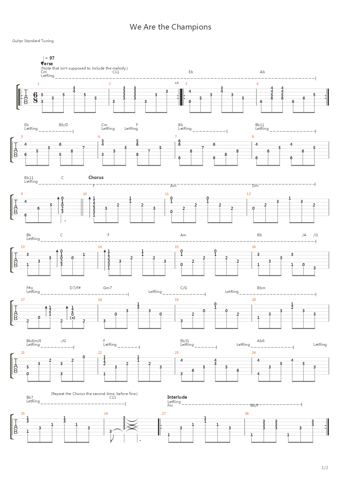 We Are The Champions吉他谱
