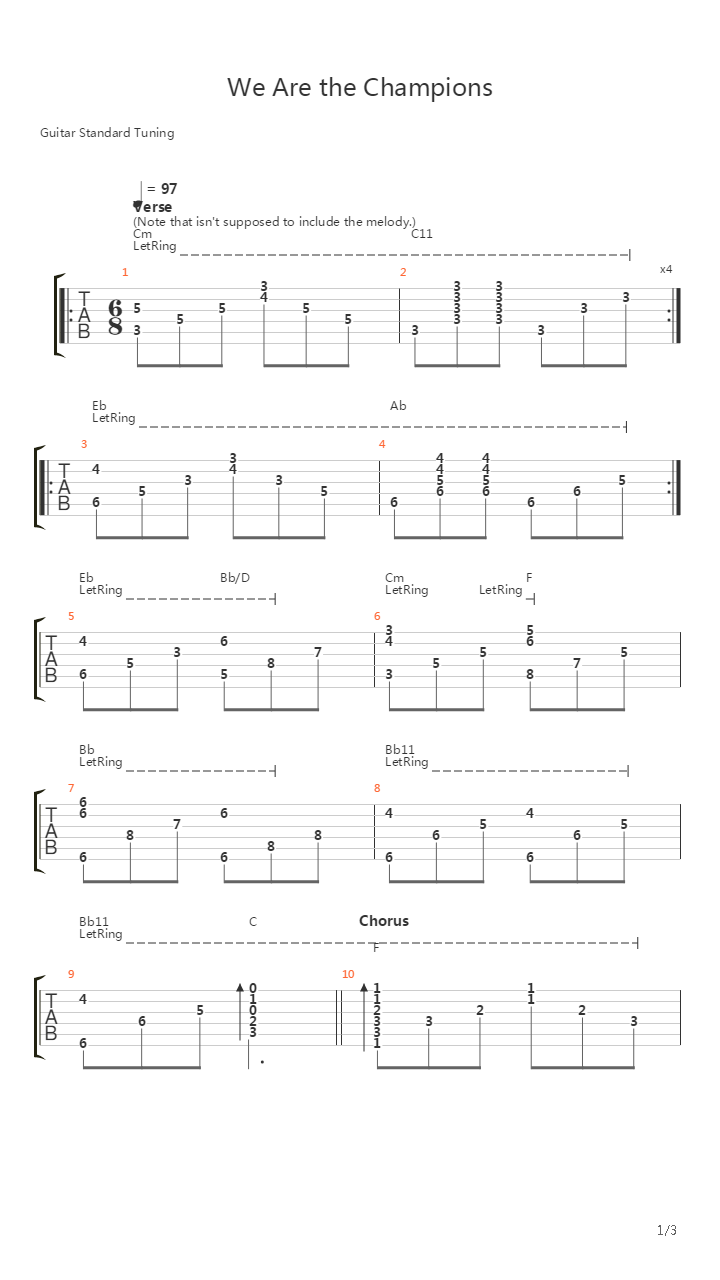 We Are The Champions吉他谱