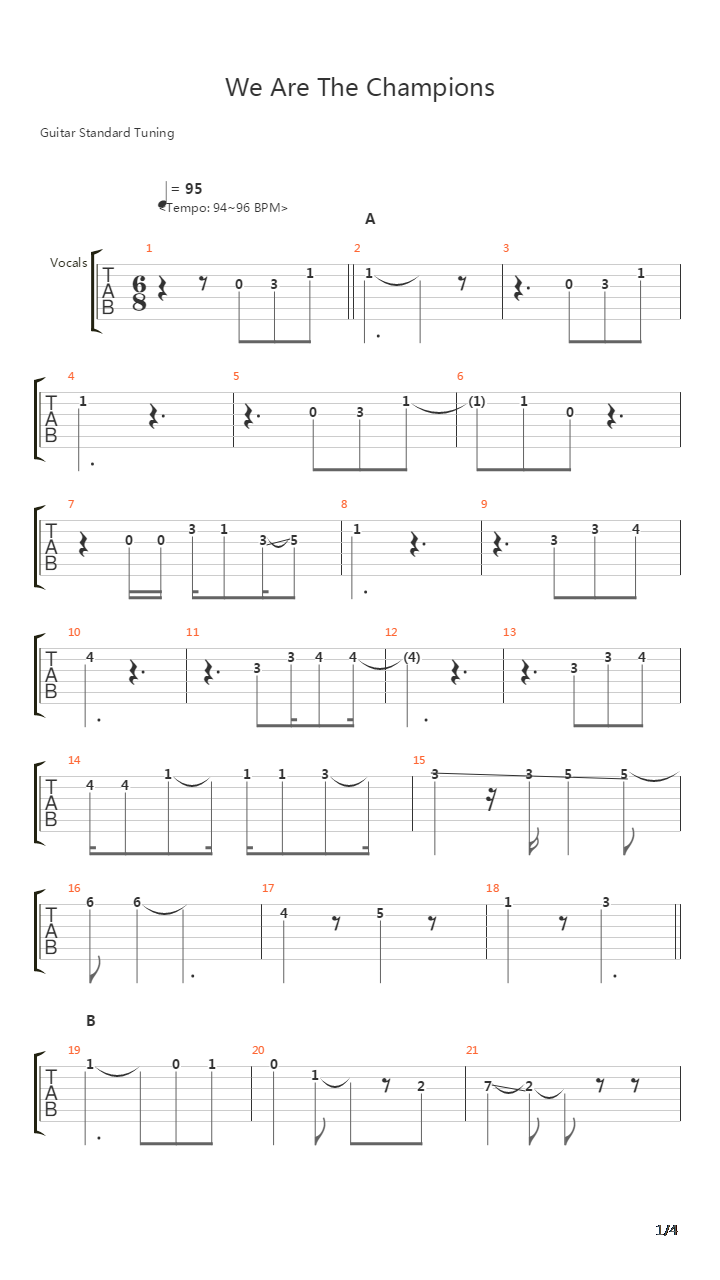 We Are The Champions吉他谱
