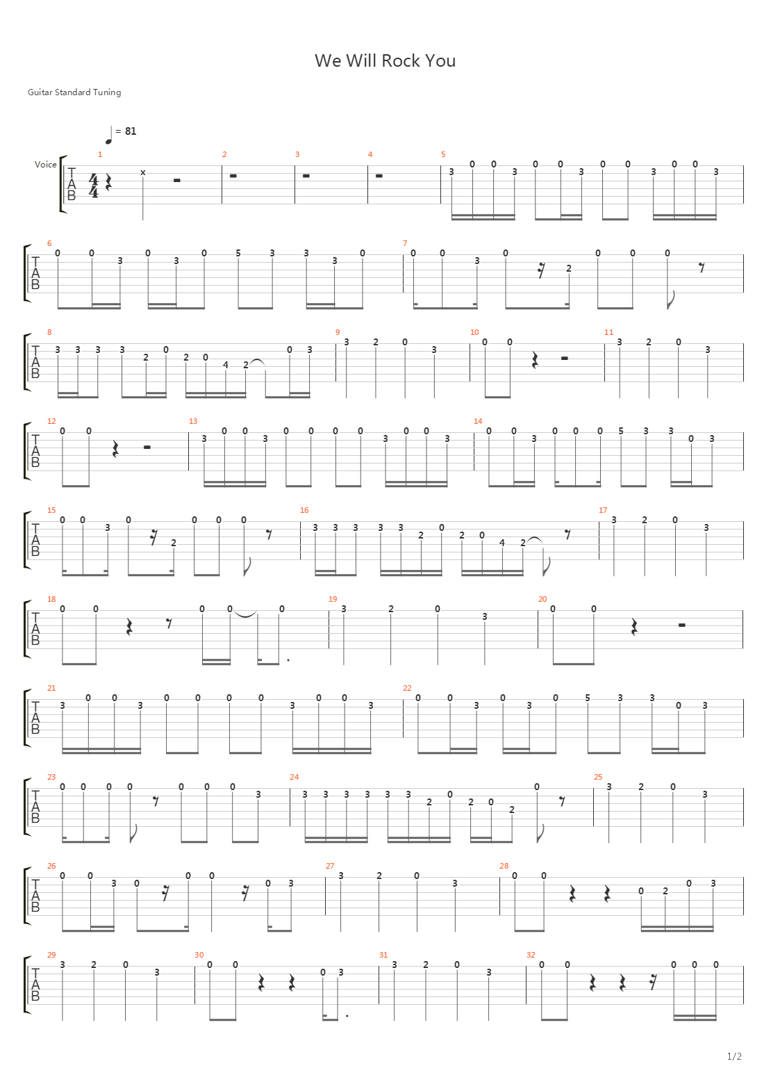 We Will Rock You吉他谱