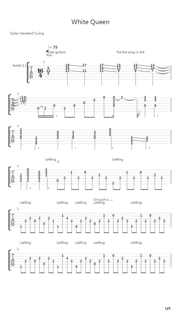 White Queen吉他谱