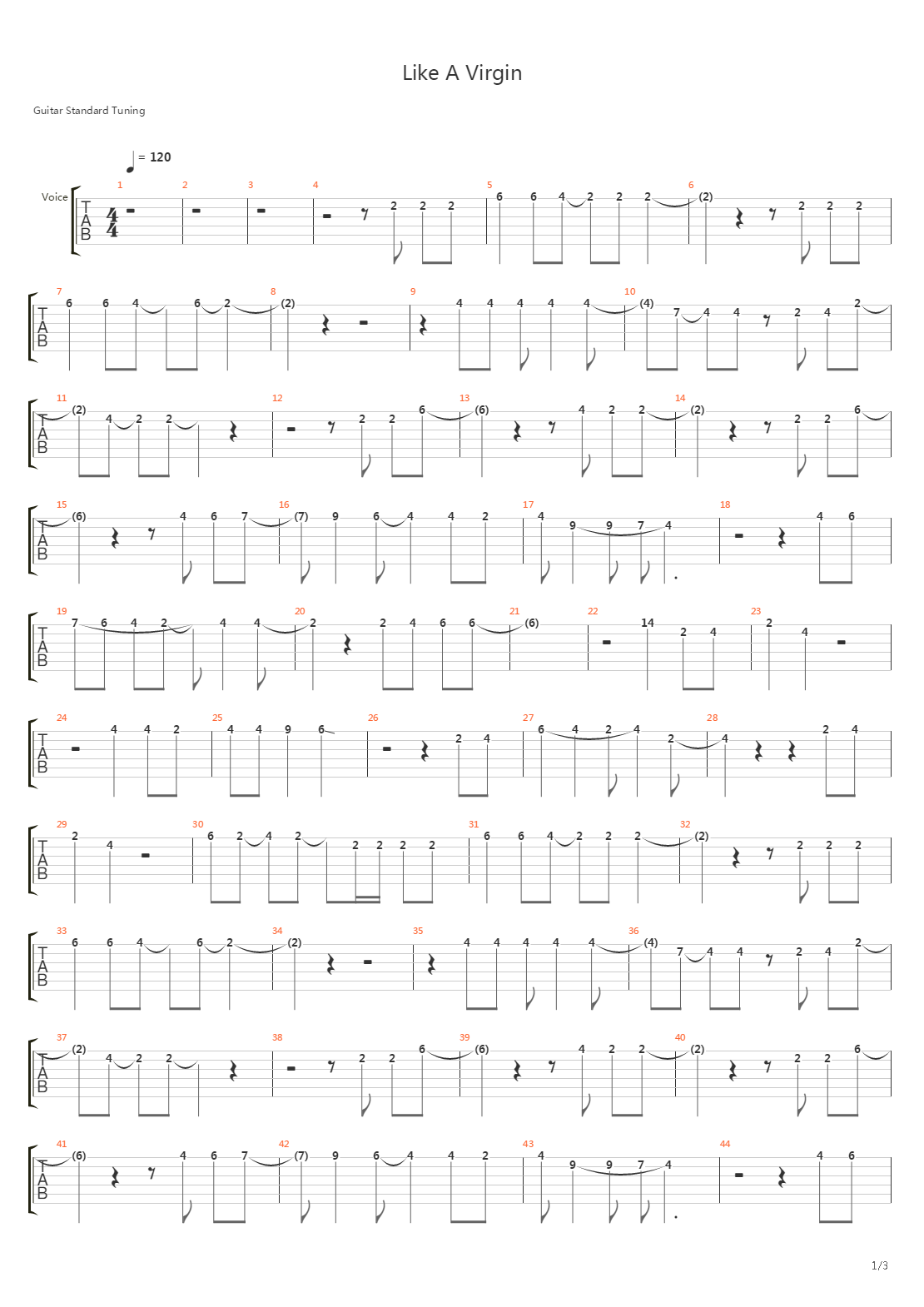 Like A Virgin吉他谱
