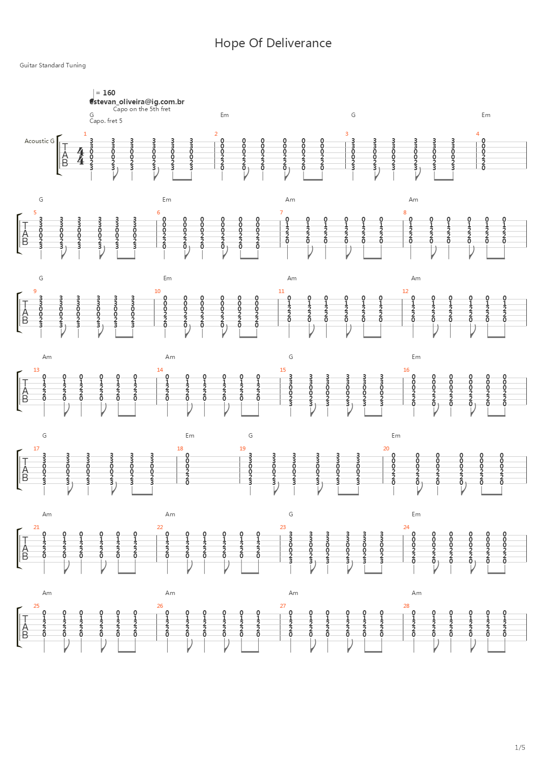 Hope Of Deliverance吉他谱