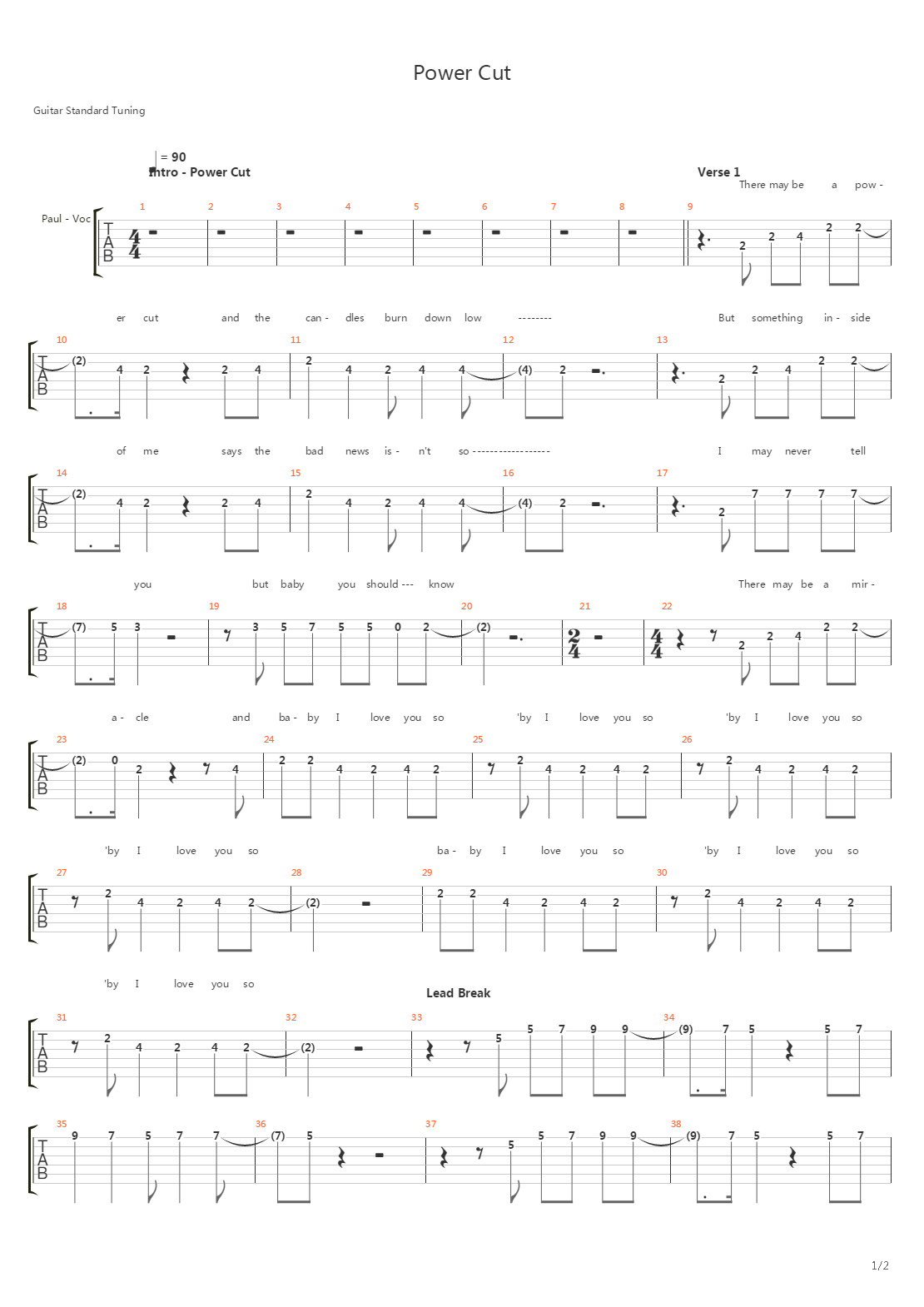 Power Cut吉他谱