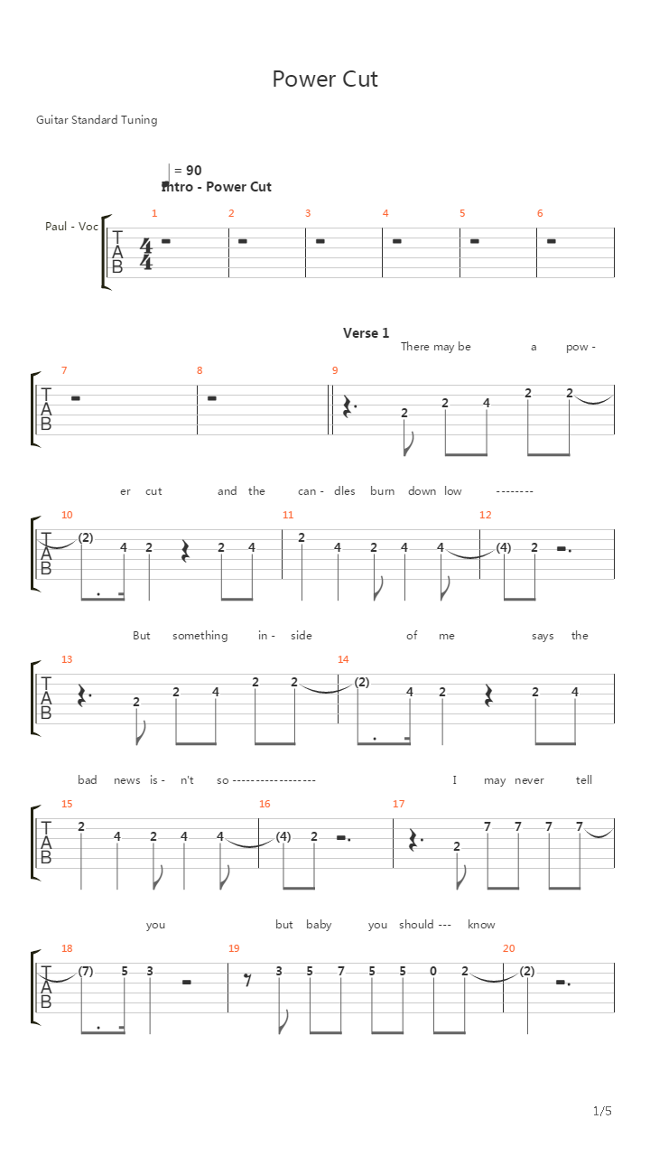 Power Cut吉他谱