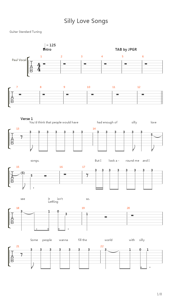 Silly Love Songs吉他谱